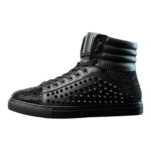 FERRARI MASSARI Studded Black Leather Hi Top Sneaker Size 1oUS/EUR43